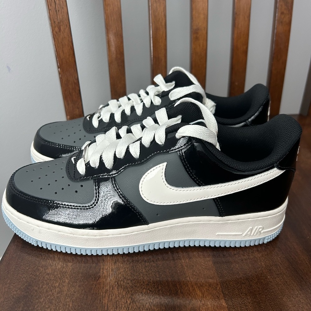 Nike Air Force 1 Low Black Iron Grey Patent Sneakers IB7676-001 Men's 8 - Picture 5 of 10